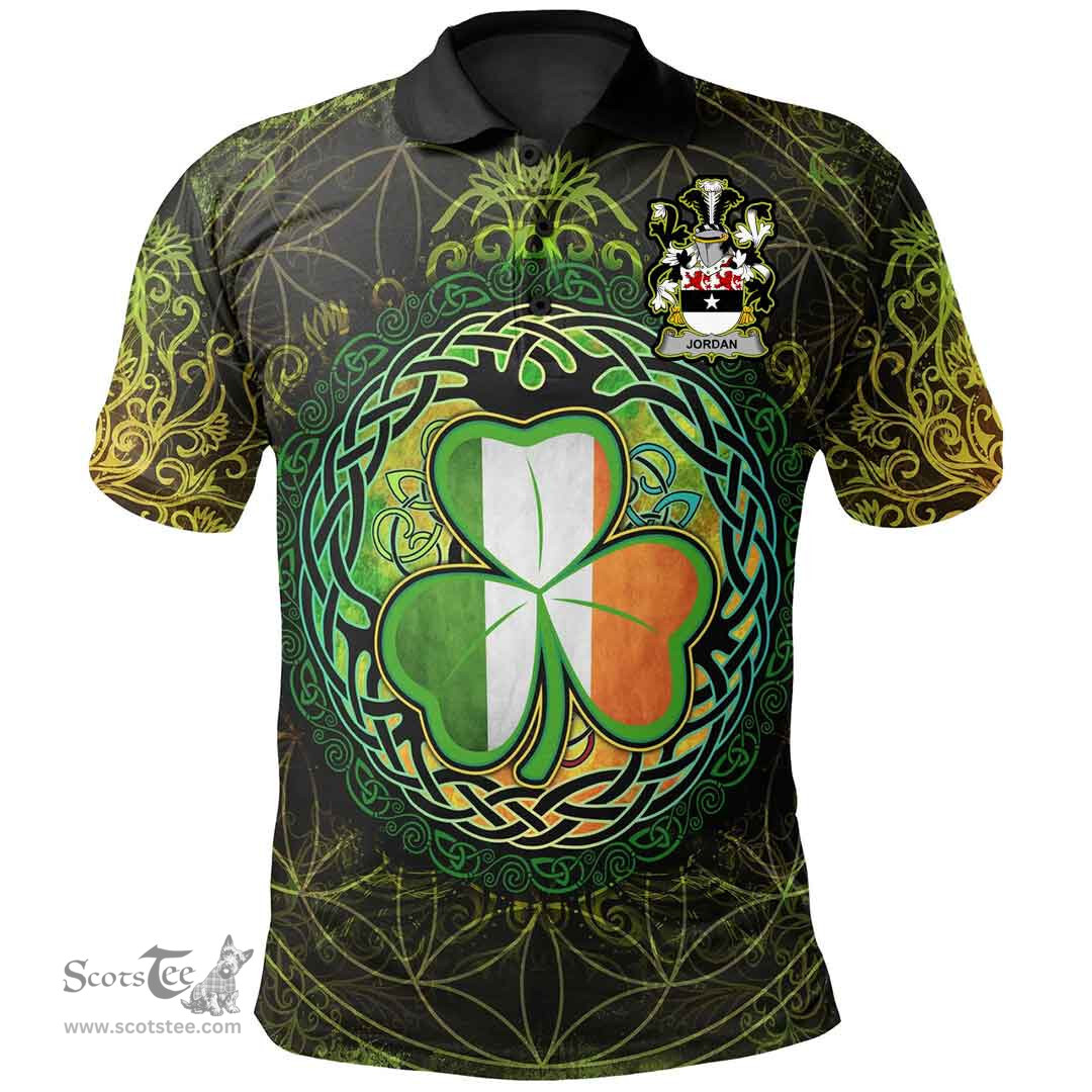 ScotsTee Shop Irish Jordan Coat of Arms Irish Polo Shirt Circle Celtic Tree And Shamrock