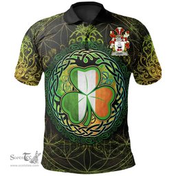 ScotsTee Shop Irish Leary or O'Leary Coat of Arms Irish Polo Shirt Circle Celtic Tree And Shamrock