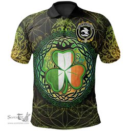 ScotsTee Shop Irish House of O'MADDEN Coat of Arms Irish Polo Shirt Circle Celtic Tree And Shamrock
