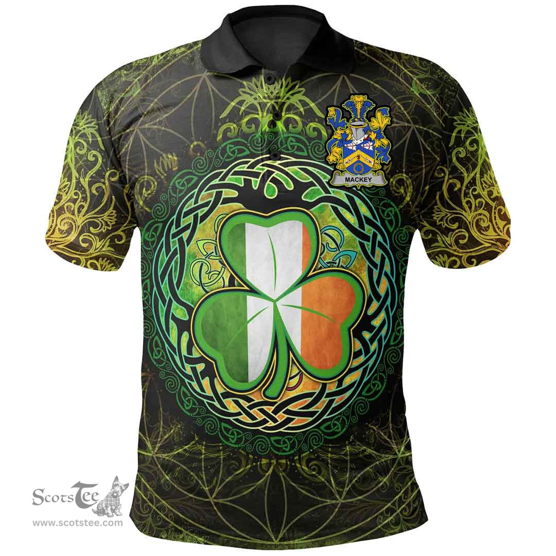ScotsTee Shop Irish Mackey Coat of Arms Irish Polo Shirt Circle Celtic Tree And Shamrock