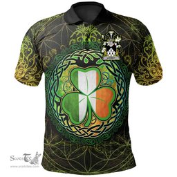 ScotsTee Shop Irish Looney or O'Lunney Coat of Arms Irish Polo Shirt Circle Celtic Tree And Shamrock