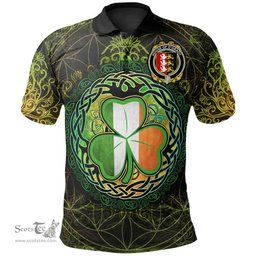 ScotsTee Shop Irish House of O'GRADY Coat of Arms Irish Polo Shirt Circle Celtic Tree And Shamrock