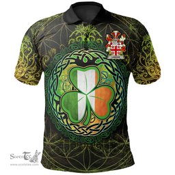 ScotsTee Shop Irish Langan or O'Longan Coat of Arms Irish Polo Shirt Circle Celtic Tree And Shamrock