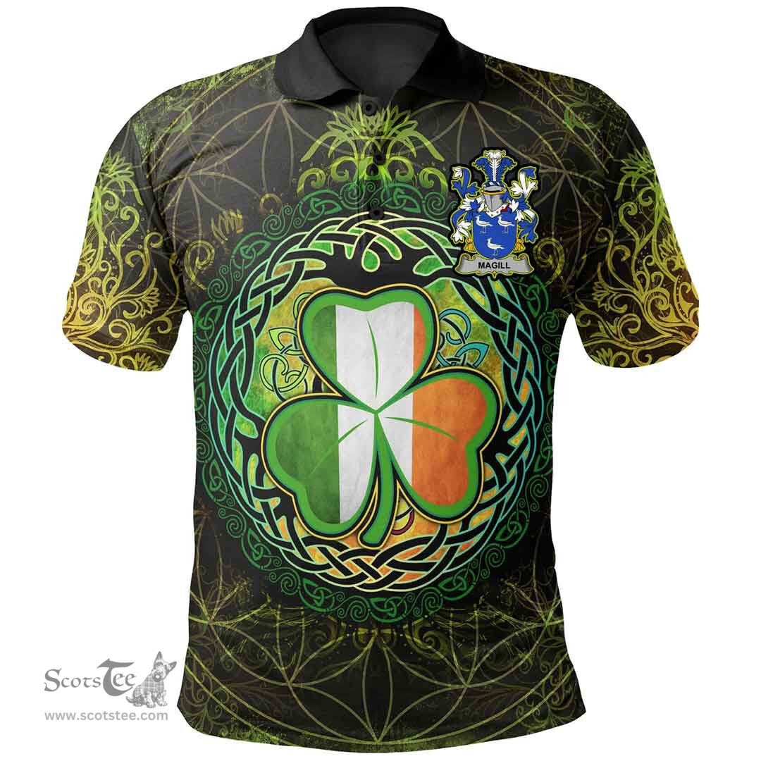 ScotsTee Shop Irish Magill Coat of Arms Irish Polo Shirt Circle Celtic Tree And Shamrock
