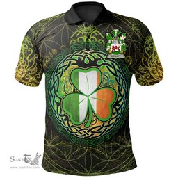 ScotsTee Shop Irish McNulty Coat of Arms Irish Polo Shirt Circle Celtic Tree And Shamrock