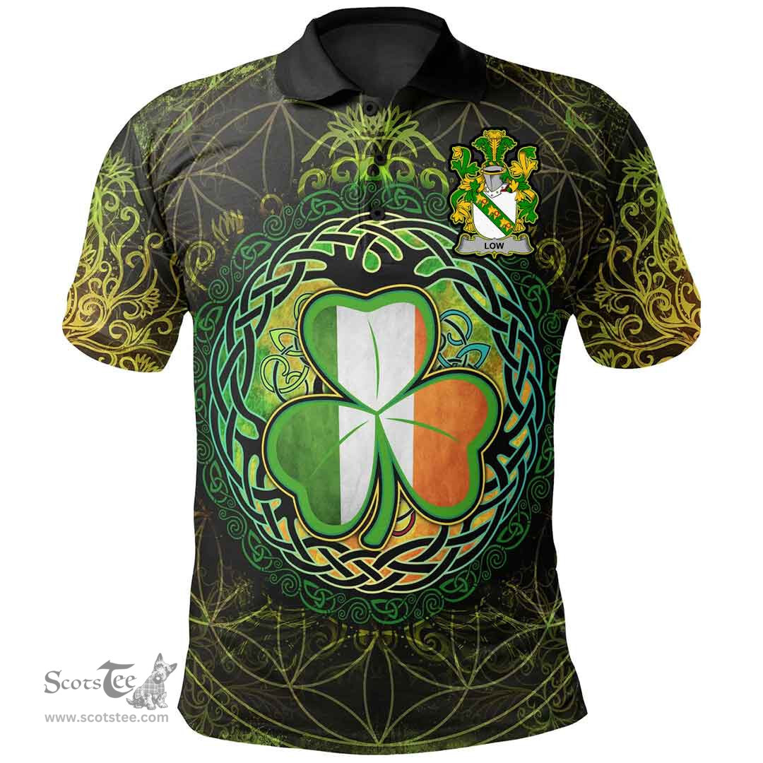 ScotsTee Shop Irish Low Coat of Arms Irish Polo Shirt Circle Celtic Tree And Shamrock