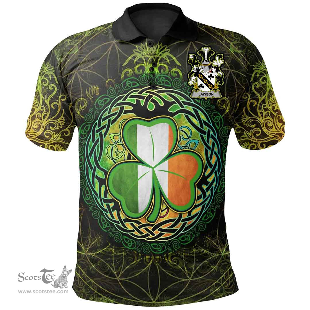 ScotsTee Shop Irish Lawson Coat of Arms Irish Polo Shirt Circle Celtic Tree And Shamrock