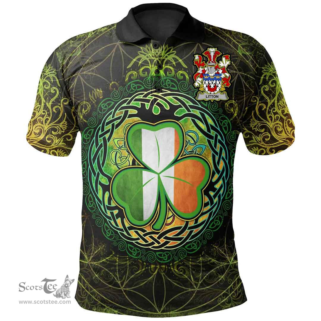 ScotsTee Shop Irish Litton Coat of Arms Irish Polo Shirt Circle Celtic Tree And Shamrock