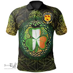 ScotsTee Shop Irish House of O'GORMLEY Coat of Arms Irish Polo Shirt Circle Celtic Tree And Shamrock