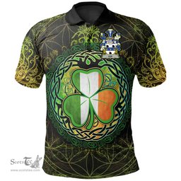 ScotsTee Shop Irish Lea or McLea Coat of Arms Irish Polo Shirt Circle Celtic Tree And Shamrock