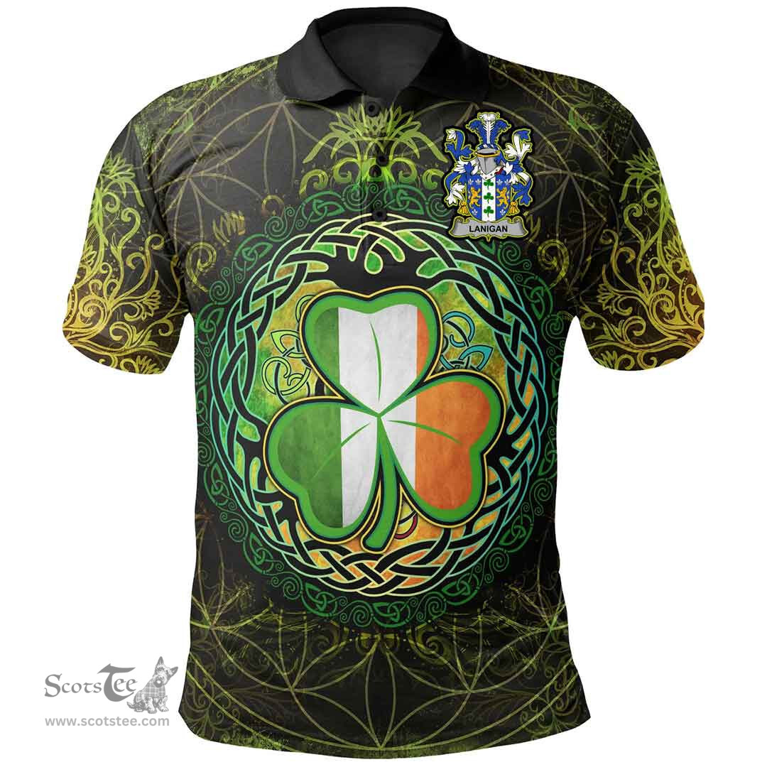ScotsTee Shop Irish Lanigan or O'Lenigan Coat of Arms Irish Polo Shirt Circle Celtic Tree And Shamrock