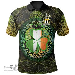 ScotsTee Shop Irish Maginn or Ginn Coat of Arms Irish Polo Shirt Circle Celtic Tree And Shamrock