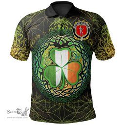 ScotsTee Shop Irish House of O'LOUGHLIN Coat of Arms Irish Polo Shirt Circle Celtic Tree And Shamrock