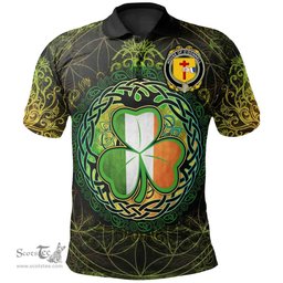 ScotsTee Shop Irish House of O'DONNELL Coat of Arms Irish Polo Shirt Circle Celtic Tree And Shamrock