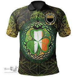 ScotsTee Shop Irish House of O'HOGAN Coat of Arms Irish Polo Shirt Circle Celtic Tree And Shamrock