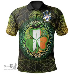 ScotsTee Shop Irish Lonergan or O'Lonergan Coat of Arms Irish Polo Shirt Circle Celtic Tree And Shamrock