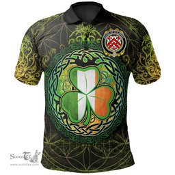 ScotsTee Shop Irish House of O'GARVEY Coat of Arms Irish Polo Shirt Circle Celtic Tree And Shamrock