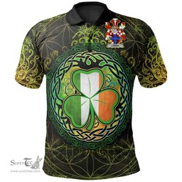 ScotsTee Shop Irish Larkin or O'Larkin Coat of Arms Irish Polo Shirt Circle Celtic Tree And Shamrock