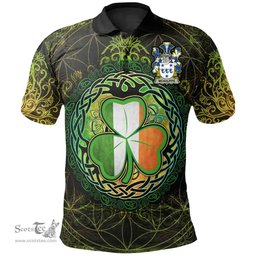 ScotsTee Shop Irish McAuliffe Coat of Arms Irish Polo Shirt Circle Celtic Tree And Shamrock