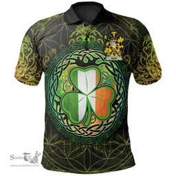 ScotsTee Shop Irish Mann Coat of Arms Irish Polo Shirt Circle Celtic Tree And Shamrock