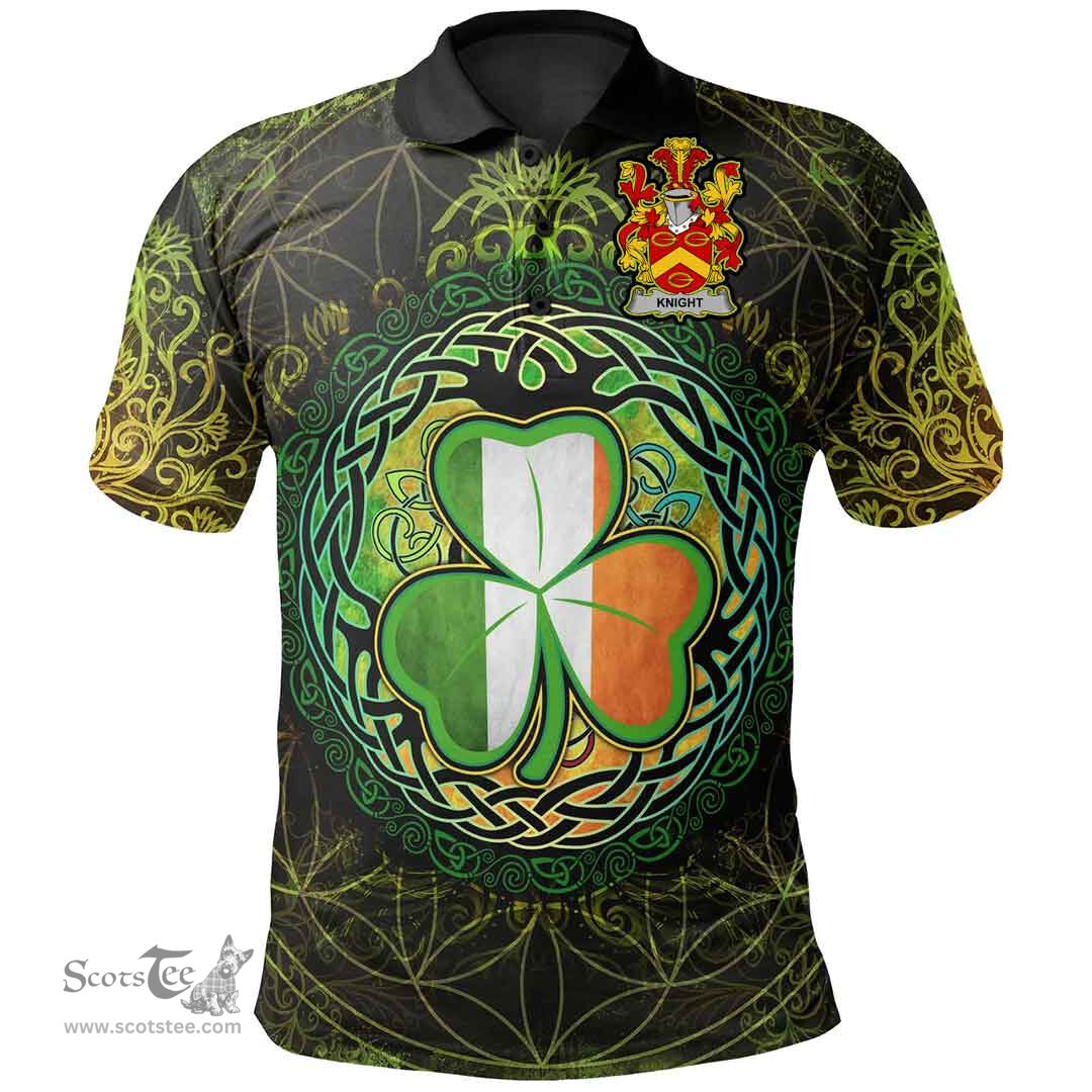 ScotsTee Shop Irish Knight Coat of Arms Irish Polo Shirt Circle Celtic Tree And Shamrock