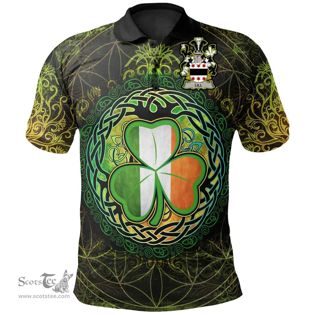 ScotsTee Shop Irish Lill Coat of Arms Irish Polo Shirt Circle Celtic Tree And Shamrock