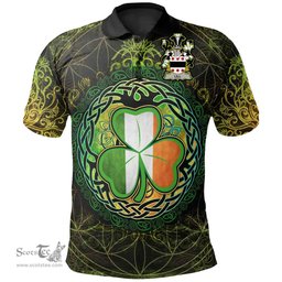 ScotsTee Shop Irish Lill Coat of Arms Irish Polo Shirt Circle Celtic Tree And Shamrock