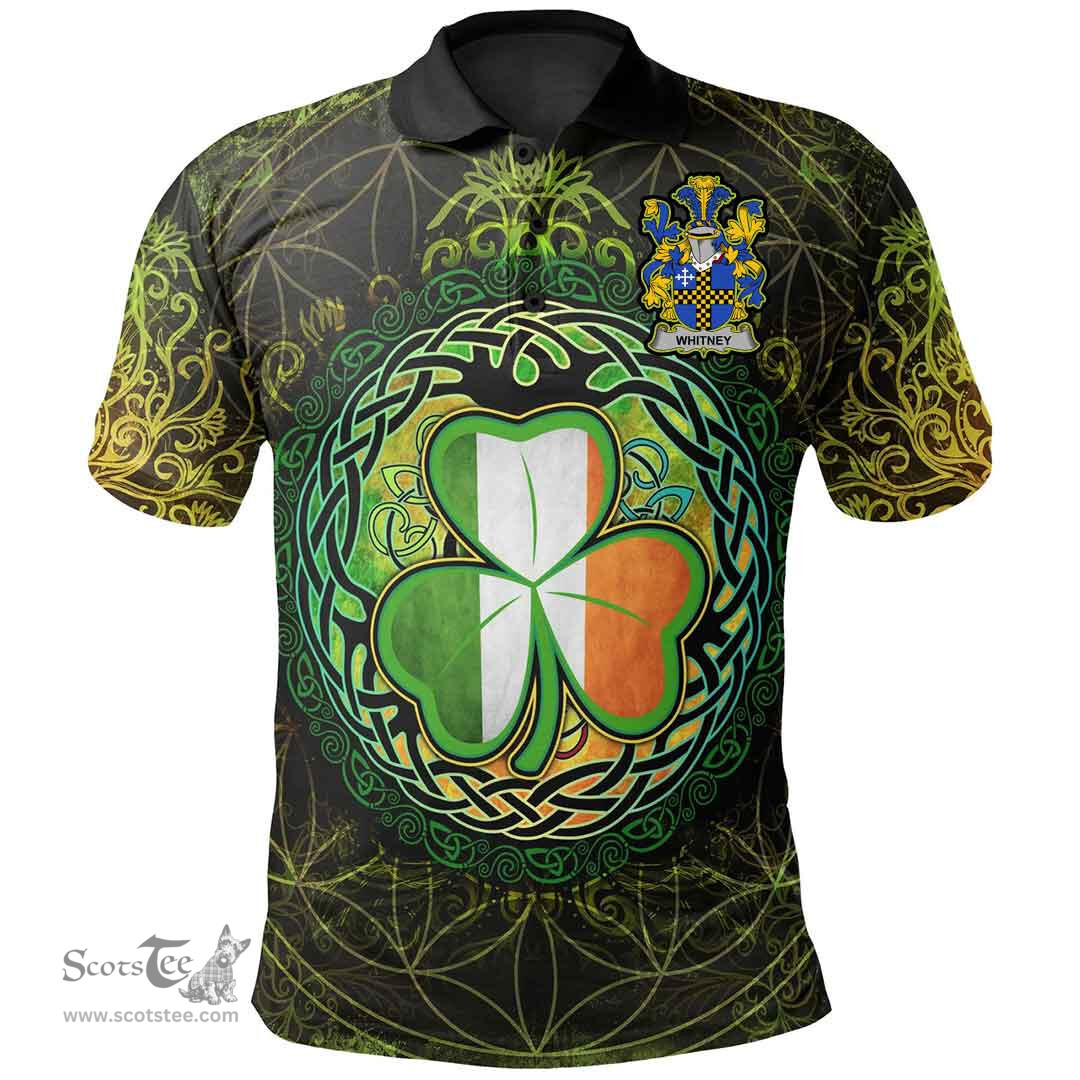 ScotsTee Shop Irish Whitney Coat of Arms Irish Polo Shirt Circle Celtic Tree And Shamrock