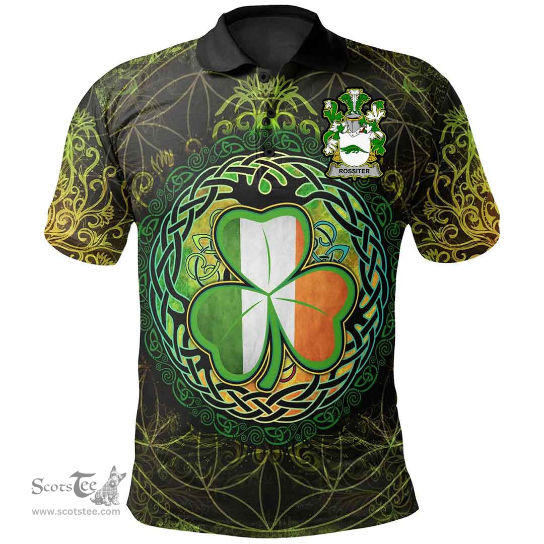 ScotsTee Shop Irish Rossiter Coat of Arms Irish Polo Shirt Circle Celtic Tree And Shamrock