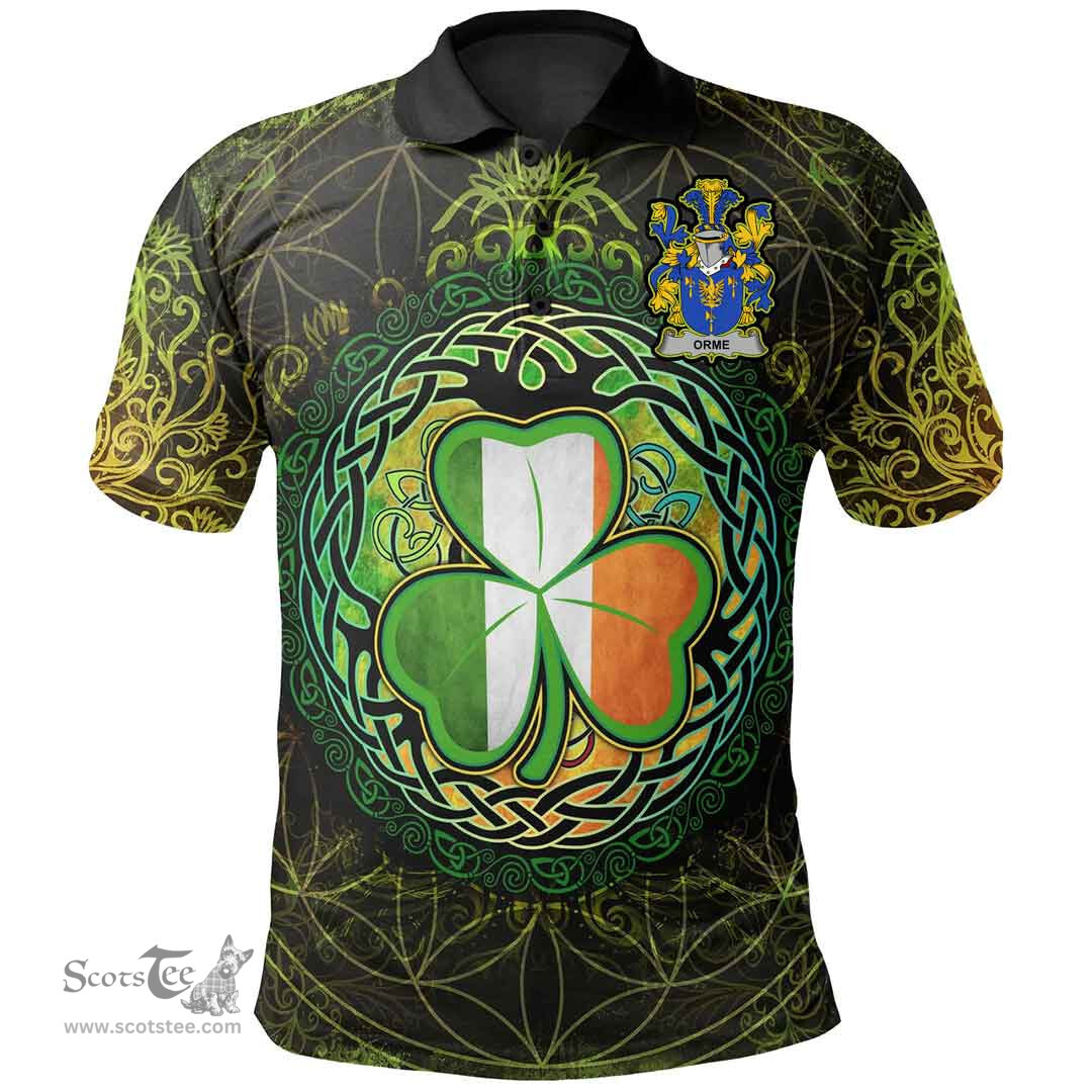 ScotsTee Shop Irish Orme Coat of Arms Irish Polo Shirt Circle Celtic Tree And Shamrock