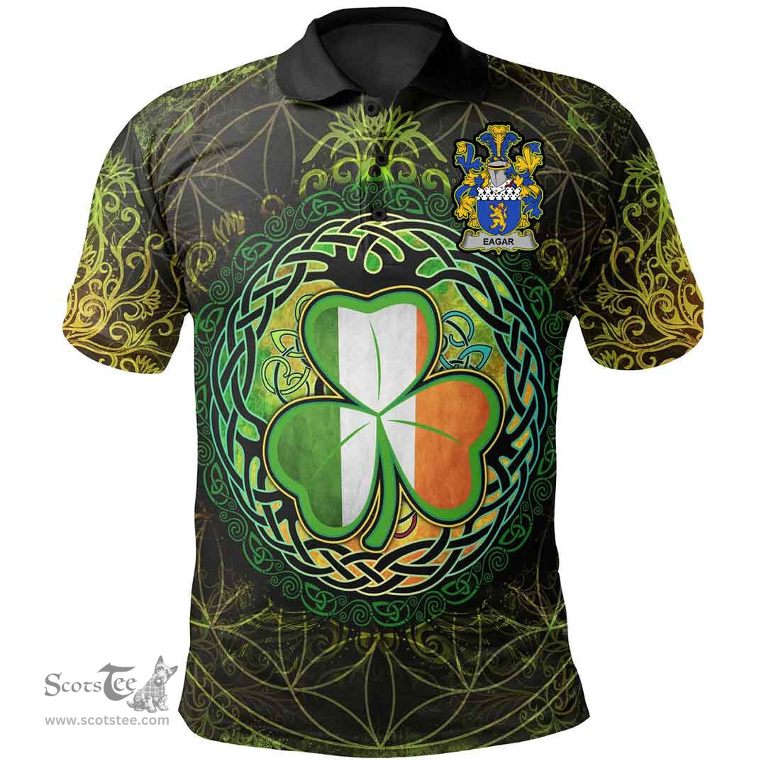 ScotsTee Shop Irish Eagar Coat of Arms Irish Polo Shirt Circle Celtic Tree And Shamrock
