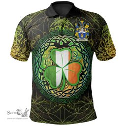 ScotsTee Shop Irish Eagar Coat of Arms Irish Polo Shirt Circle Celtic Tree And Shamrock