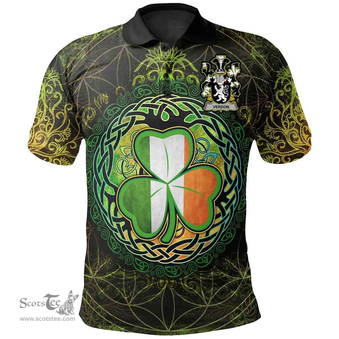 ScotsTee Shop Irish Verdon Coat of Arms Irish Polo Shirt Circle Celtic Tree And Shamrock