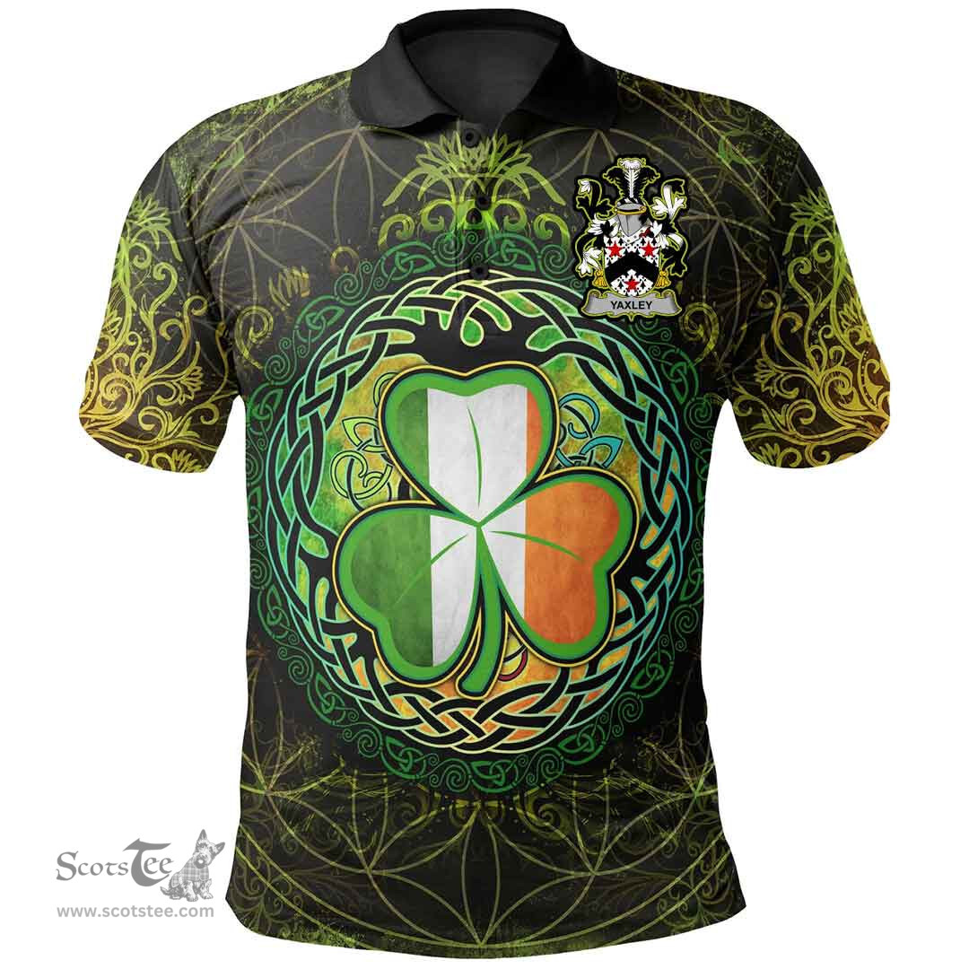 ScotsTee Shop Irish Yaxley Coat of Arms Irish Polo Shirt Circle Celtic Tree And Shamrock