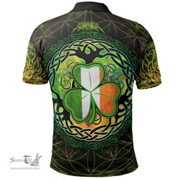 ScotsTee Shop Irish Quillan or McQuillan Coat of Arms Irish Polo Shirt Circle Celtic Tree And Shamrock