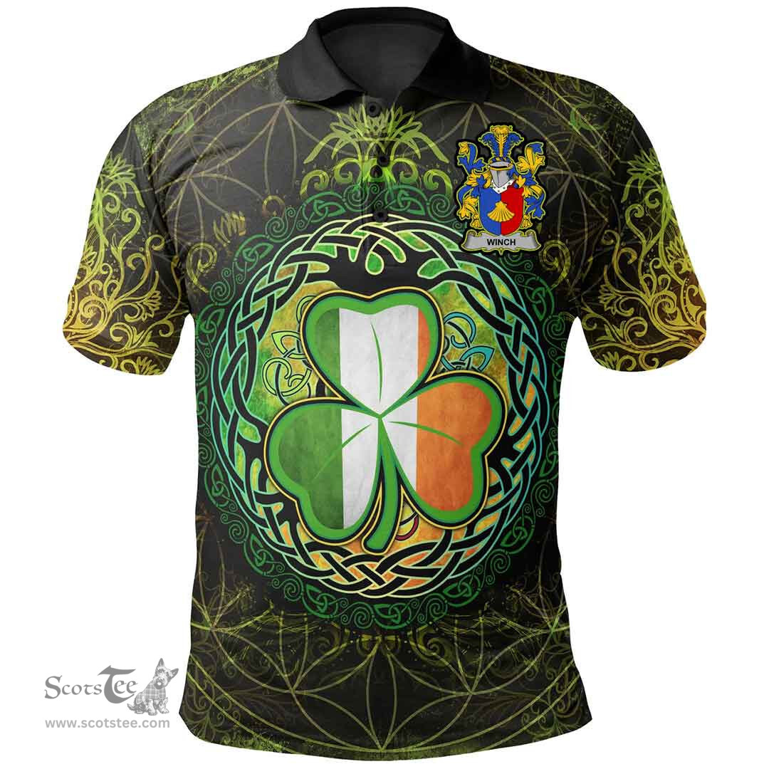 ScotsTee Shop Irish Winch Coat of Arms Irish Polo Shirt Circle Celtic Tree And Shamrock
