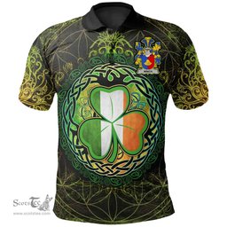 ScotsTee Shop Irish Winch Coat of Arms Irish Polo Shirt Circle Celtic Tree And Shamrock