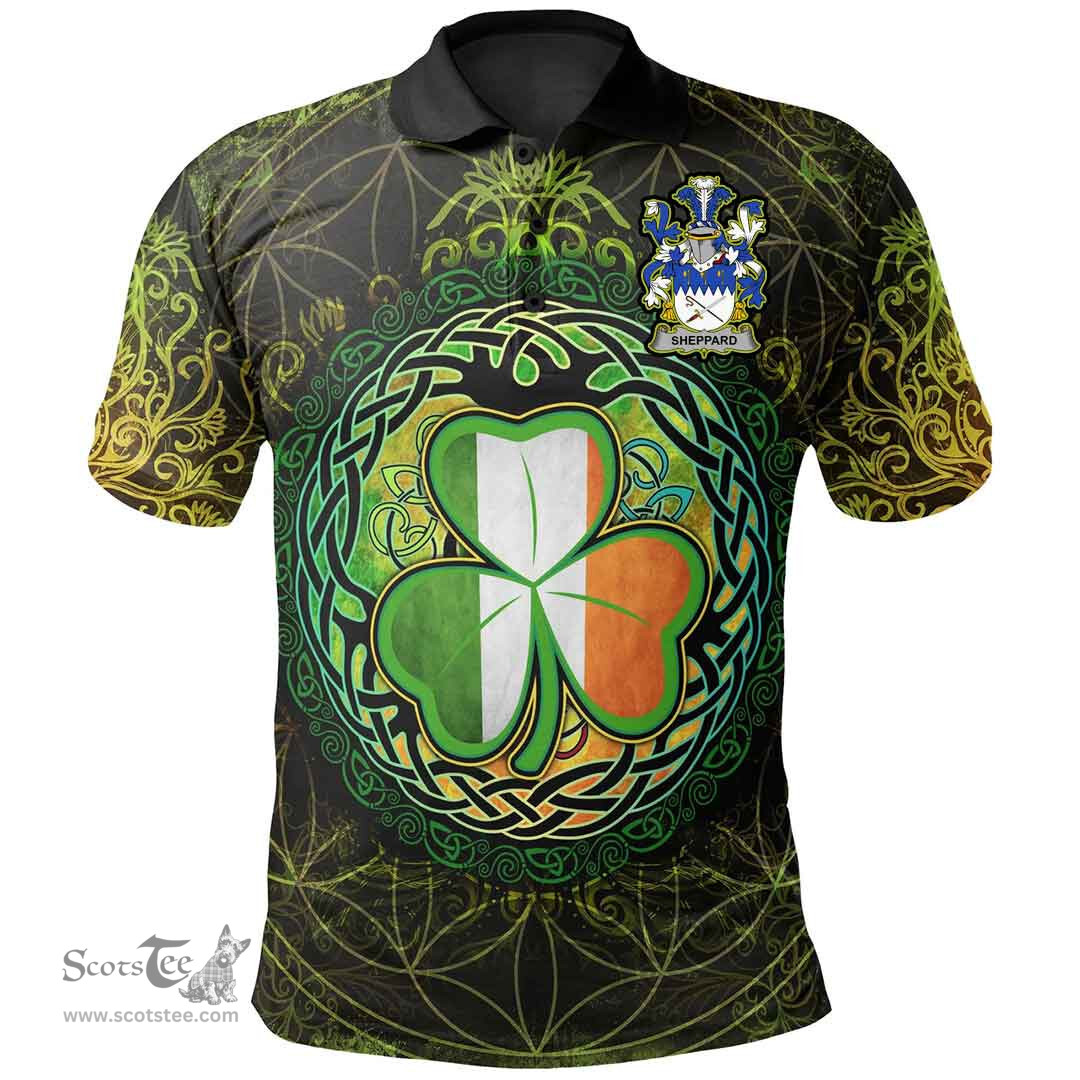 ScotsTee Shop Irish Sheppard Coat of Arms Irish Polo Shirt Circle Celtic Tree And Shamrock