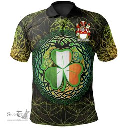 ScotsTee Shop Irish St.John Coat of Arms Irish Polo Shirt Circle Celtic Tree And Shamrock