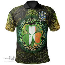 ScotsTee Shop Irish Waters Coat of Arms Irish Polo Shirt Circle Celtic Tree And Shamrock