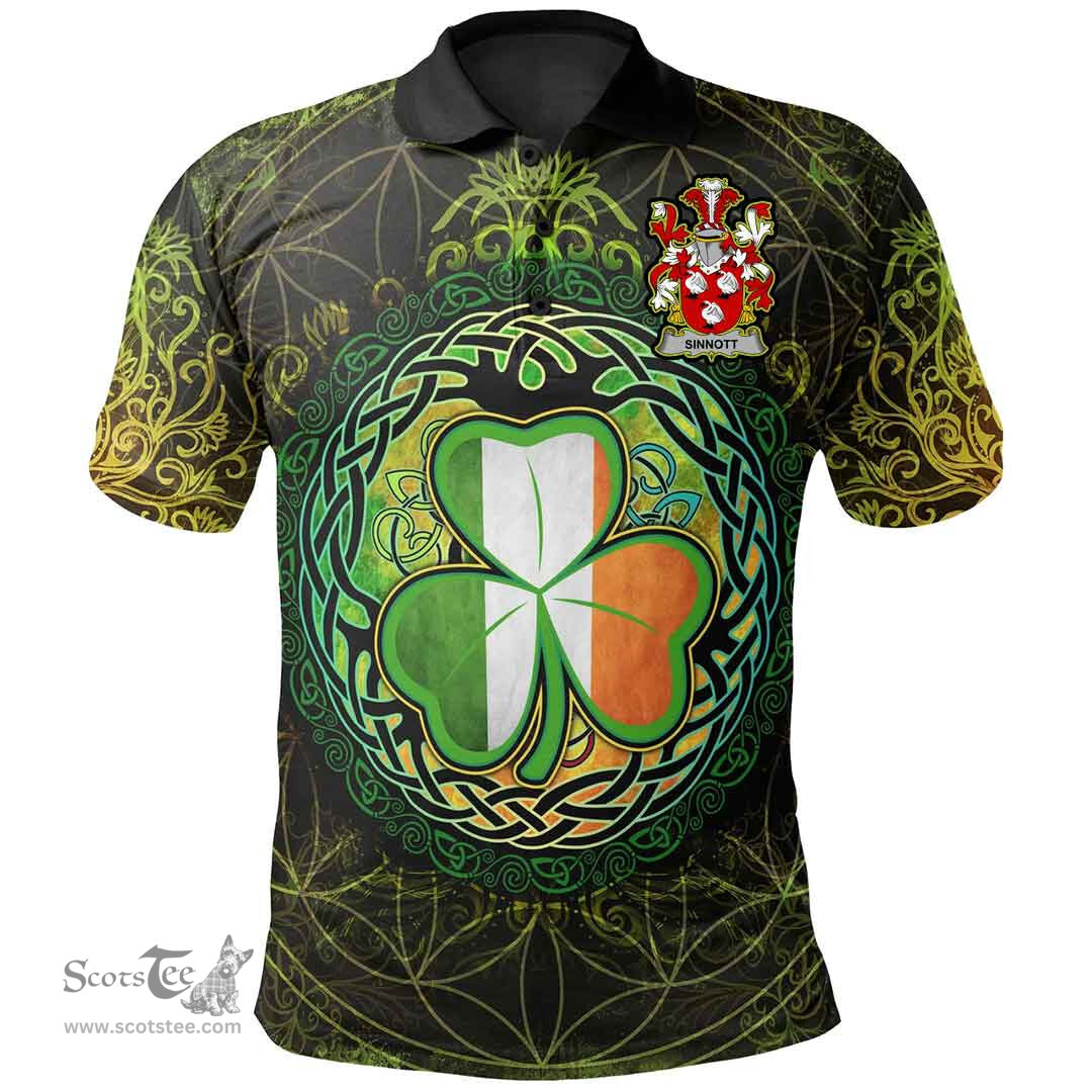 ScotsTee Shop Irish Sinnott or Synnott Coat of Arms Irish Polo Shirt Circle Celtic Tree And Shamrock