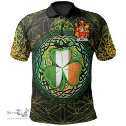 ScotsTee Shop Irish Wilde Coat of Arms Irish Polo Shirt Circle Celtic Tree And Shamrock
