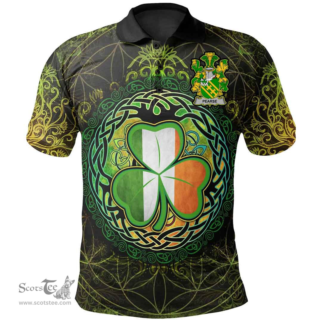 ScotsTee Shop Irish Pearse Coat of Arms Irish Polo Shirt Circle Celtic Tree And Shamrock