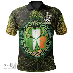 ScotsTee Shop Irish Woodlock Coat of Arms Irish Polo Shirt Circle Celtic Tree And Shamrock