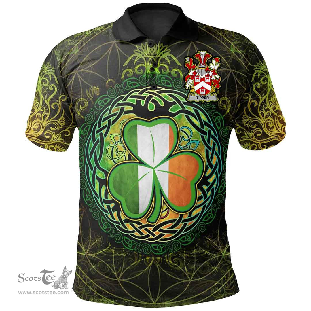 ScotsTee Shop Irish Tipper Coat of Arms Irish Polo Shirt Circle Celtic Tree And Shamrock
