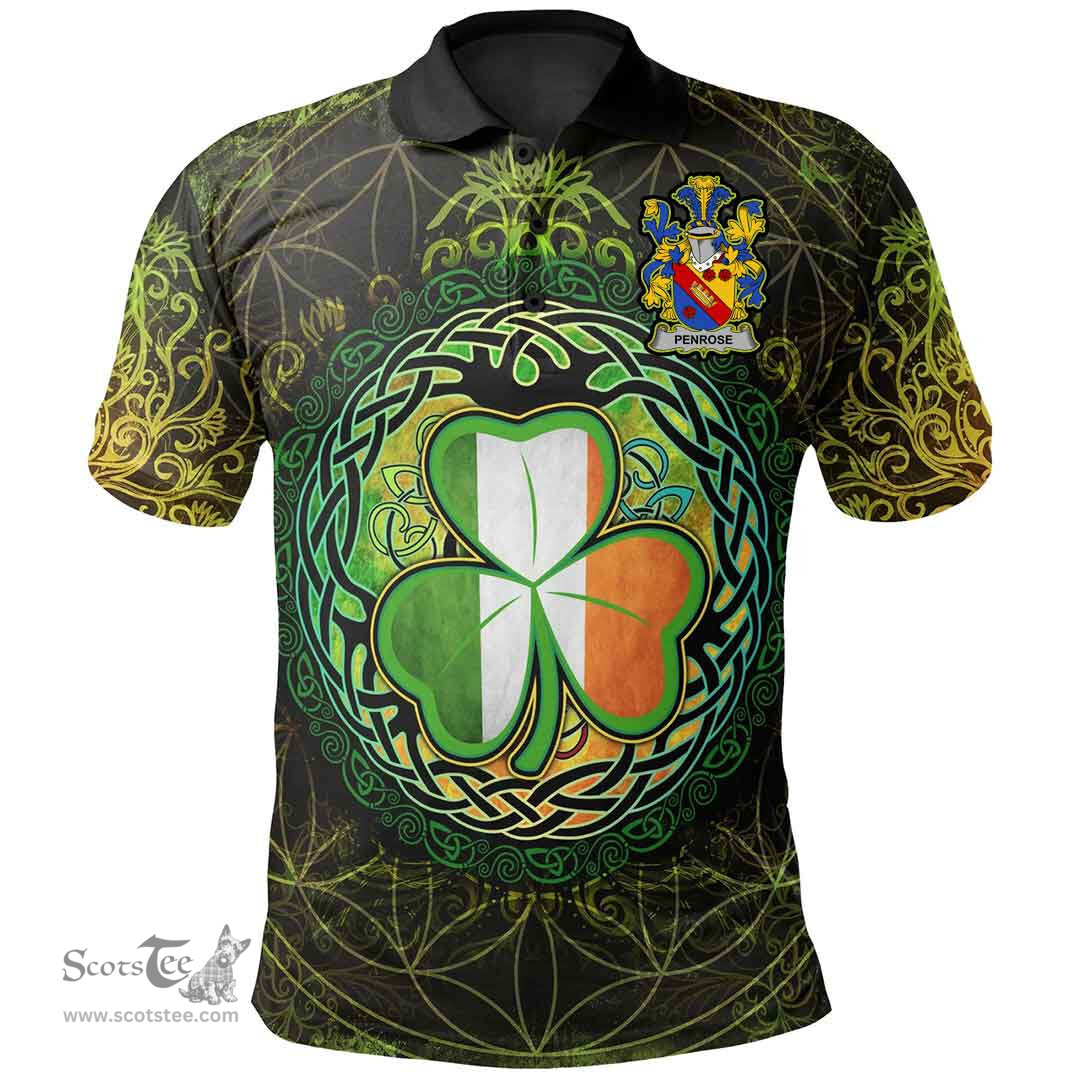 ScotsTee Shop Irish Penrose Coat of Arms Irish Polo Shirt Circle Celtic Tree And Shamrock
