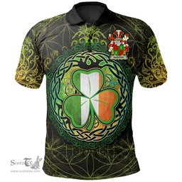 ScotsTee Shop Irish Naghten or O'Naghten Coat of Arms Irish Polo Shirt Circle Celtic Tree And Shamrock