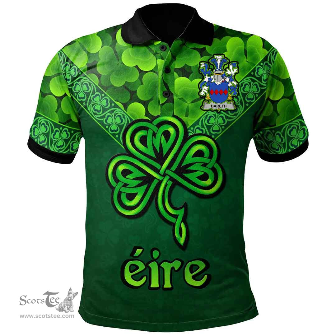 ScotsTee Shop Irish Bareth Coat of Arms Irish Polo Shirt Ireland Shamrock Triangle Style
