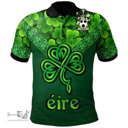 ScotsTee Shop Irish Basile Coat of Arms Irish Polo Shirt Ireland Shamrock Triangle Style