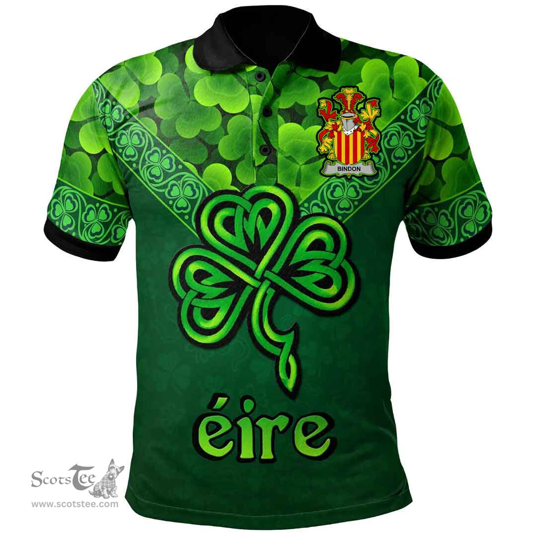 ScotsTee Shop Irish Bindon Coat of Arms Irish Polo Shirt Ireland Shamrock Triangle Style